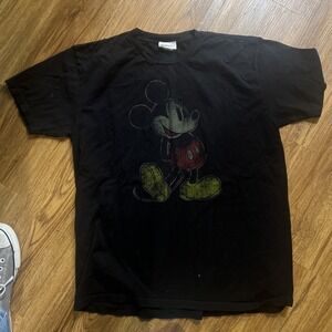 Disney Parks Authentic Original Mens Shirt Large Black Mickey Mouse Distressed